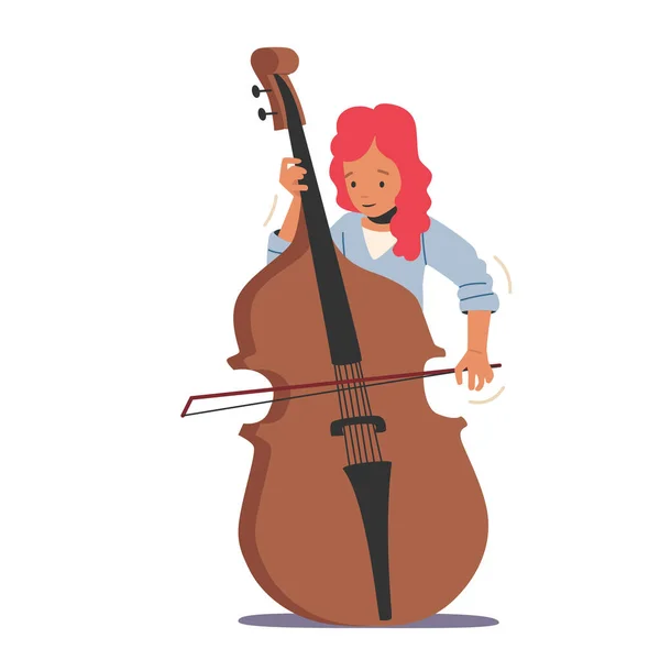 Μουσικός Girl Play Contrabass ή Cello String Instrument Εκτέλεση στη σκηνή με Συναυλία Κλασικής Μουσικής, Παράσταση — Διανυσματικό Αρχείο