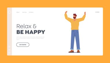 Rahatla ve Mutlu İniş Şablonu Ol. Erkek Karakteri Başarı, Zafer, Spor Hayranı veya İş Adamı 'nı Kutla