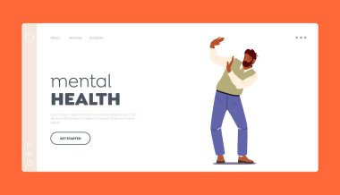 Akıl Sağlığı İniş Şablonu. Yükselmiş Elleri Bir şeyden Korkan Korkan Korkak Erkek Karakteri