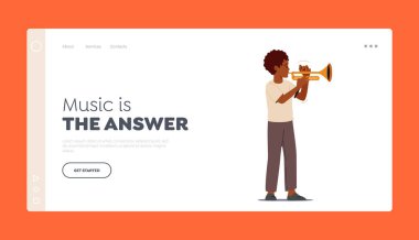 Çocuk Müzik Eğlencesi ya da Eğitim İniş Sayfası Şablonu. Çocuk Trompet Konseri 'nde, Çocuk Caz Çalıyor