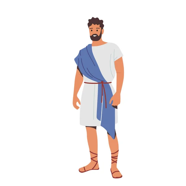 Hombre Romano en Traje Histórico, Hombre de Carácter Usar Ropa Tradicional, Antiguo Ciudadano de Roma en Túnica Azul o Blanca — Vector de stock