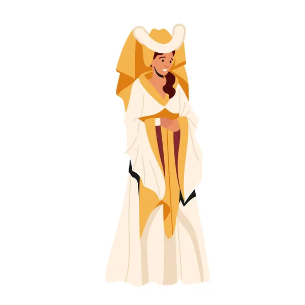 Mittelalterliche Frau im königlichen Luxuskleid, weibliche Charakterpersönlichkeit des Mittelalters, schöne Dame im Märchenkostüm — Stockvektor
