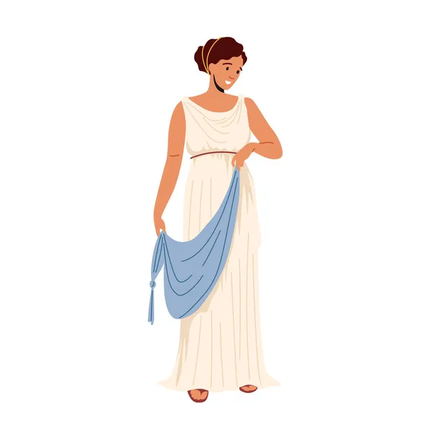 Roman Woman in Traditional Clothes, Ancient Rome Citizen Female Character in Tunic and Sandals Historical Costume — Stock Vector