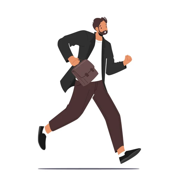 Homme d'affaires avec sac Run, Stress Work Situation Concept. Personnage d'affaires en retard dans le bureau, homme d'affaires anxieux Dépêchez-vous — Image vectorielle