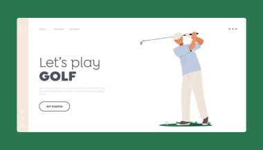 Spor Eğitimi veya Rekabet İniş Sayfası Şablonu. Spor Üniformalı Gülümseyen Adam Ellerinde Golf Kulübü