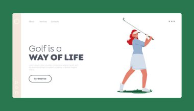 Spor eğitimi, Rekabet İniş Sayfası Şablonu. Kadın Golfçü Golf Sahasında Uzun Atış Çalışması Yaptı