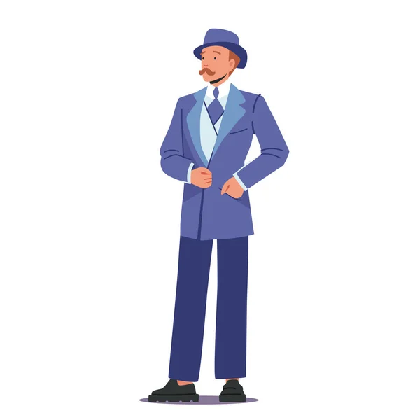 Elegante Hombre del Siglo XIX. Inglés Victorian Gentleman in Hat and Vintage Costume. Carácter Masculino Aristócrata — Vector de stock
