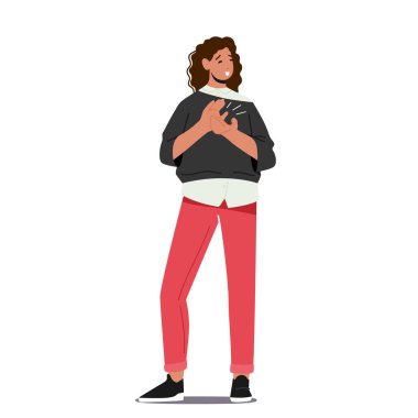 Neşeli Kadın Karakter Alkışları Beyaz Arkaplanda İzole Edildi. Kadın alkışı, tezahürat ve kendi kendine yetme kavramı