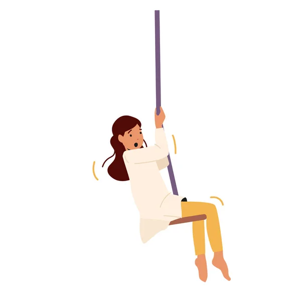 Petite fille accrocher sur corde balançoire isolé sur fond blanc, Enfant jouant sur aire de jeux, Loisirs pendant les vacances d'été — Image vectorielle