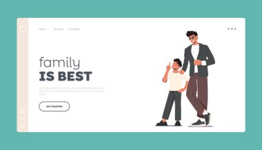 Baba ve Oğul İniş Sayfası Şablonu 'nda birlikte vakit geçiriyorlar. Mutlu Aile Karakterleri Çocuklu Genç Babayı Moda Etti