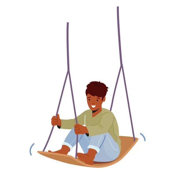 Grabben sitter på Seesaw, Happy Boy Swing på lekplatsen isolerad på vit bakgrund. Liten barnkaraktär på Teeterboard — Stock vektor