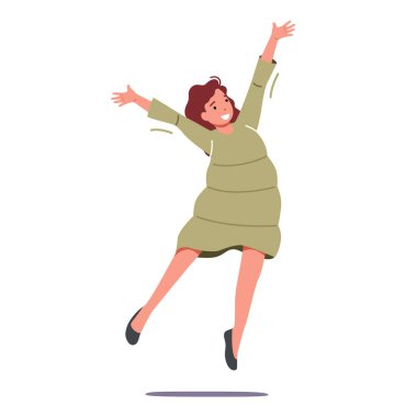 Mutluluk, çocukluk ve özgürlük kavramı. Havada zıplayan mutlu çocuk. Liseli Kız Yaz Tatili ya da Tatil İçin Seviniyor