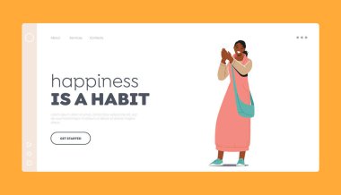 Mutluluk, Kendi İniş Sayfa Şablonu. Genç Kadın Karakter El çırpıyor. Kadın Alkışları, Tezahüratı ve Desteği