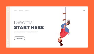 Çocuk Özgürlüğün tadını çıkar, Çocukluk İniş Sayfası Şablonu. İp Merdiveni 'nde Ters Asılı Kız, Çocuk Bahçede Sallanıyor