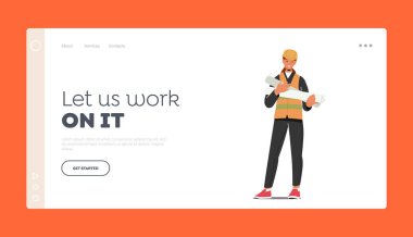 Mimarlık İnşaatçısı İş İniş Sayfa Şablonu. Ev Planı, İnşaatçısı, İnşaat Mühendisi Kadın Mimarı