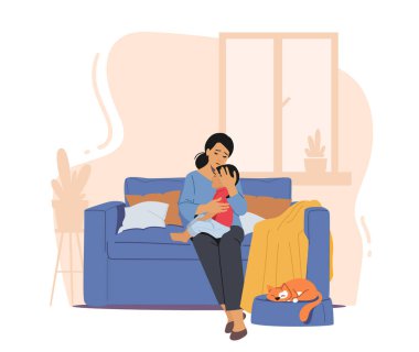 Anne Sakin Ol Küçük Korkmuş ve Ağlayan Oğul Yatak odasında dizlerinin üzerinde oturuyor. Kabus Ağlaması Çocuk Rüyası