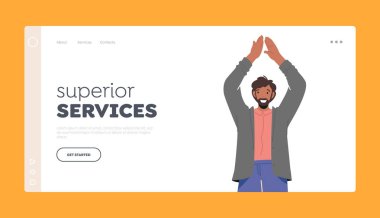 Üstün Hizmet İniş Sayfa Şablonu. Erkek Alkışlaması Başının üstünde, Erkek Karakteri Başarı Kutlaması. Alkış, Destek