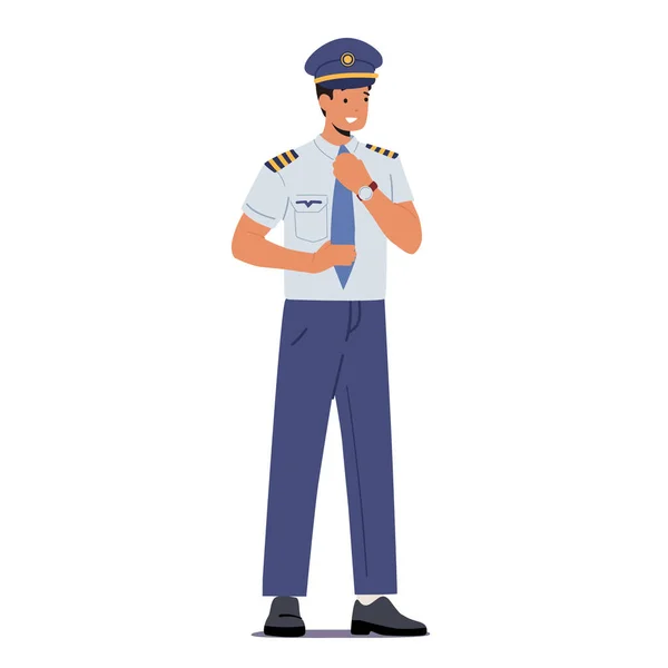 Pilot des Flugzeugs isoliert auf weißem Hintergrund. Männliche Flugbegleiter in Uniform, Flughafenpersonal, Flugkapitän — Stockvektor