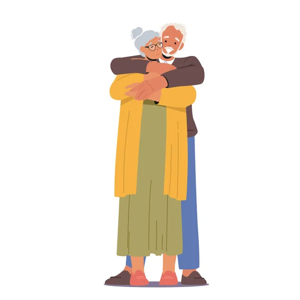 Felices personajes masculinos y femeninos mayores abrazándose. Amar las relaciones románticas de pareja envejecida. Hombre mayor Abrace a la mujer — Archivo Imágenes Vectoriales