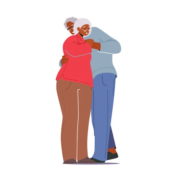 Seniors Love Concept, Happy Old Man and Woman Abraçando e abraçando. Amantes idosos casal relações românticas — Vetor de Stock