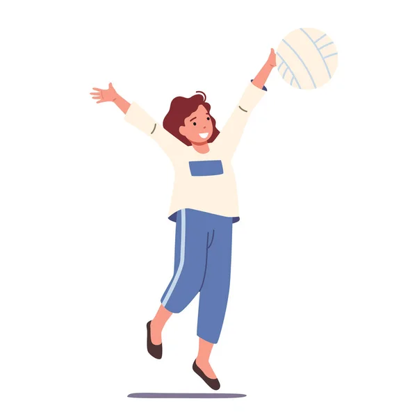 Sporttraining für Kinder im Volleyball. Glückliches Kind in Sportbekleidung Schlagball, Charaktertraining, Training, gesunder Lebensstil — Stockvektor