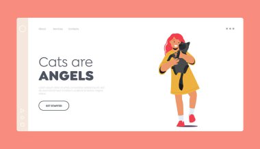 Hayvan İniş Sayfası Şablonuyla Sevgiler, Bakım ve Arkadaşlık. Kız siyam kedisini kucakla, Çocuk karakteri evcil hayvanla sarıl