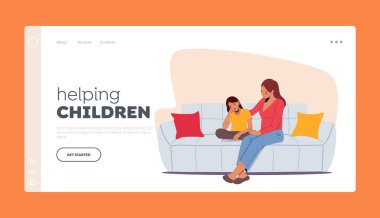 Çocukların İniş Şablonu 'na yardım ediyorum. Ebeveyn Karakteri Destek Çocuğu. Anne ve Kız Koltuğa oturun ve konuşun.