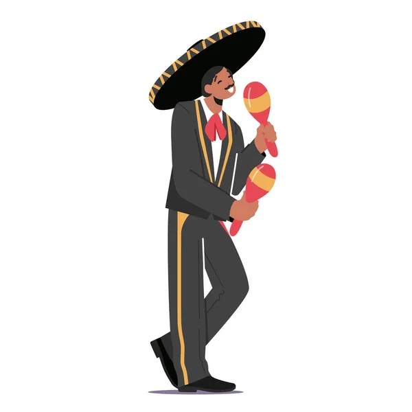 Spanish Street Band Player Mariachi Play Maracas, Απομονωμένος χαρακτήρας ερμηνευτής με μουσικά όργανα, Mariachi Player — Διανυσματικό Αρχείο