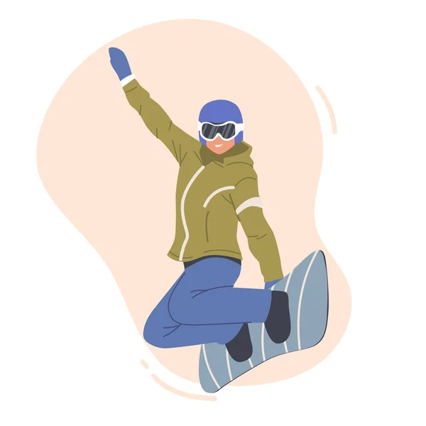 Happy Snowboarder Riding Snowboard by Snow Slopes at Winter Time Season Holidays (en inglés). Deportista divirtiéndose en estación de esquí — Archivo Imágenes Vectoriales