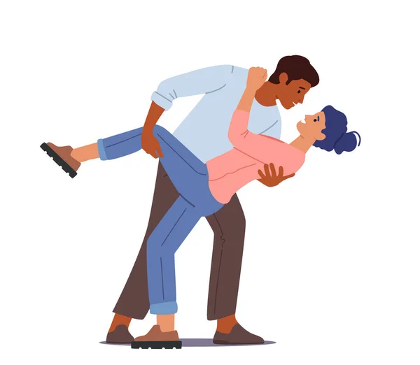 Man and Woman in Loving atau Friendly Relations Spend Time Together, Dance or Kissing (dalam bahasa Inggris). Pasangan muda Sparetime, Romansa - Stok Vektor