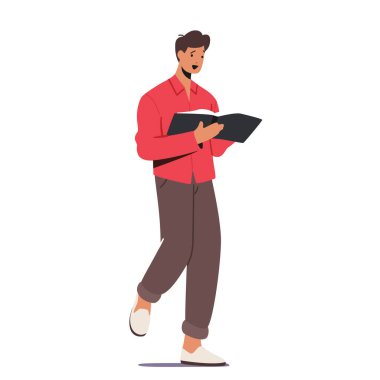 Eğitim, Öğrenme, Hobi Konsepti. Genç Adam Öğrenci Karakteri Kitap Oku, Ödevini Öğren ya da Sınava Hazırlan