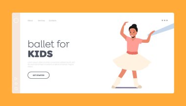 Bale Okulu İniş Şablonu Kız Eğitimi. Tutu 'daki Mutlu Çocuk ve Pointe Ayakkabıları Pozisyon Tutma Çubuğunda