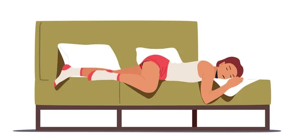 Lättja, trötthet, apati eller depression koncept. Kvinnlig karaktär sovande, ung lat kvinna sova på sängen i hennes sovrum — Stock vektor