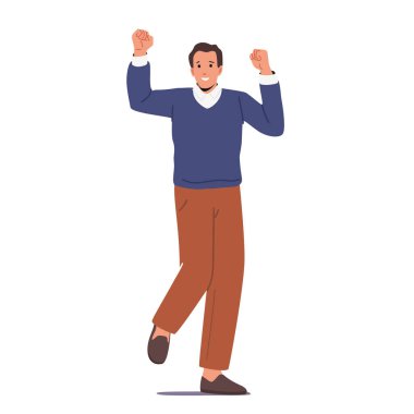 Tatmin Edilmiş Adam Sallanıyor Yumruklar Heyecanlı Duygular, Mutlu Erkek Karakteri Pozitif Hareketler, Onaylama