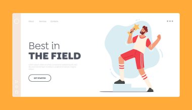 Spor Başarı Kutlaması İniş Şablonu. Altın Yıldız Ödüllü Mutlu Sporcu Seviniyor. Sporcu Kutlama