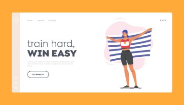 Spor Başarı Kutlaması İniş Şablonu. Mutlu Kadın Yarışmada Zaferle Gurur Duyuyor. Karakter Zaferi Kutla