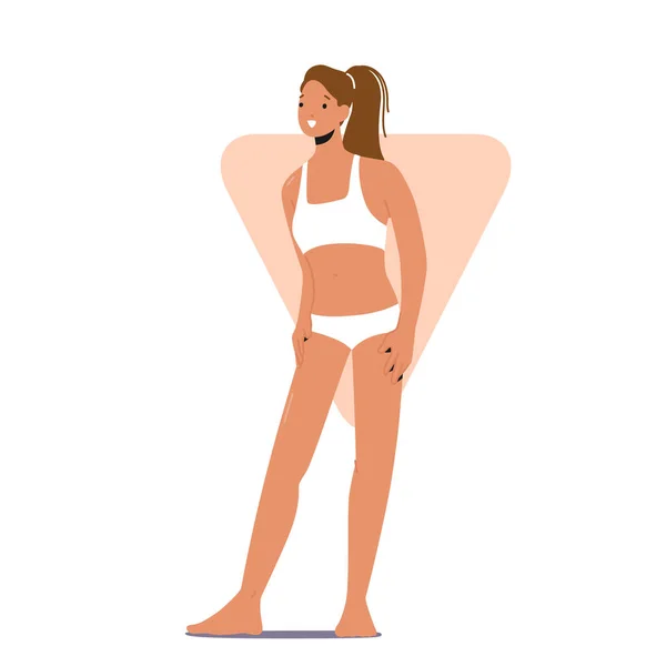 Femme Triangle inversé Forme du corps Poser en bikini ou en lin Culotte et soutien-gorge. Caractère féminin Type de figure Isolé — Image vectorielle