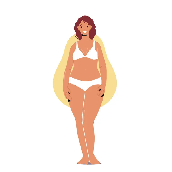 Vrouw met peren lichaamsvorm, vrouwelijk karakter figuur types concept, meisje met brede heupen en smalle taille poseren slipje — Stockvector