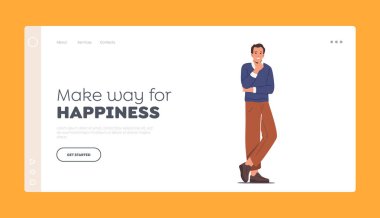 Olumsuz Duygular İniş Sayfa Şablonu. Mutsuz Dalgın Adam Bunalımda ve Endişeli Erkek Karakteri Depresyonu