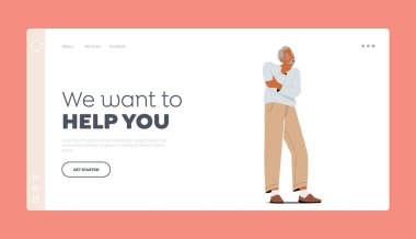 Hafıza Kaybı İniş Sayfa Şablonu. Bunama Konsepti. Kafası Karışık Yaşlı Erkek Karakteri Bir şey Unutur