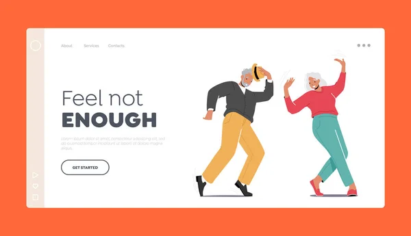 Χαρούμενη Senior Man and Woman Dancing Landing Page πρότυπο. Ευτυχισμένο παλιό χαρακτήρες ζευγάρι ενεργό Sparetime, Χόμπι — Διανυσματικό Αρχείο