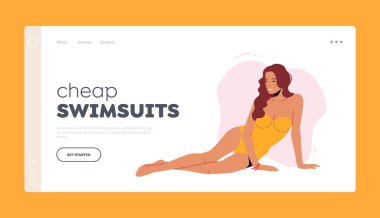 Ucuz Mayo İniş Sayfası Şablonu. Sarı Tek Parça Mayo Giyen Kadın, Sahilde Oturan Seksi Kadın
