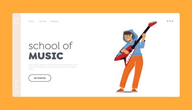 Müzik Okulu İniş Sayfa Şablonu. Müzikal Okulu veya Yetenek Gösterisinde Elektro Gitar Çalan Erkek Müzisyen