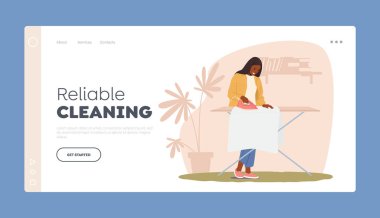 Kadın Karakter Hizmetleri İniş Sayfa Şablonu. Ev işleri, ev hanımı, temiz çarşaf ütüleme. Her Gün Düzenleme