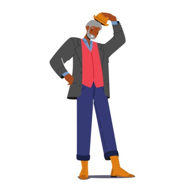 Moda Afrikalı Adam Hippi Giysileri Giyiyor ve Şapka Giyiyor, Eski Afrikalı Erkek Karakteri Beyaz Arkaplanda İzole Edildi