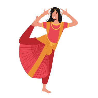 Geleneksel Kostümlü Hint Dansçısı Beyaz Arkaplanda İzole Edildi. Ulusal Kostümlü Kadın Bollywood Dansçısı Karakteri