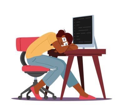 Yorgun Ofis İşçisi Profesyonel Yorgunluk, Aşırı Yorgunluk ve Depresyon. Yorgun İş Kadını Uyuyor