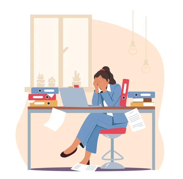 Stressed Exhausted Overloaded Worker Stress and Deadline Fatigue Concept. Burned Down Businesswoman in Depression — Stock Vector