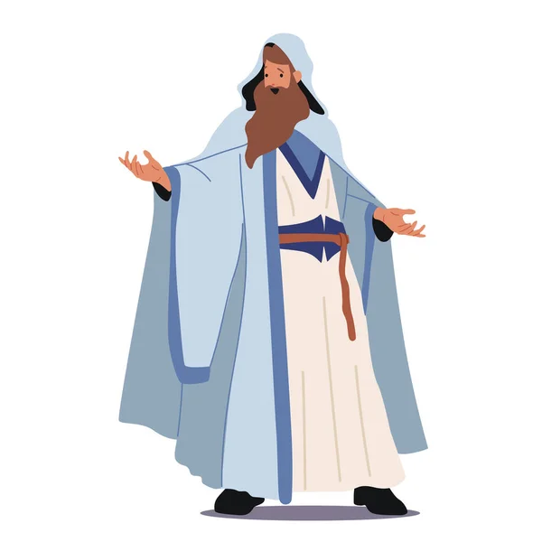 Magician Wizard Character Wear Long White Robe and Cloak with Hood Making Spell. Medieval or Fairy Tale Personage Vector Graphics