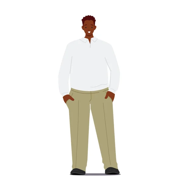 Ung Positiv Afrikansk Fashioned Business Man, Singel Man karaktär Bär tröja och gröna byxor Isolerad på vitt — Stock vektor